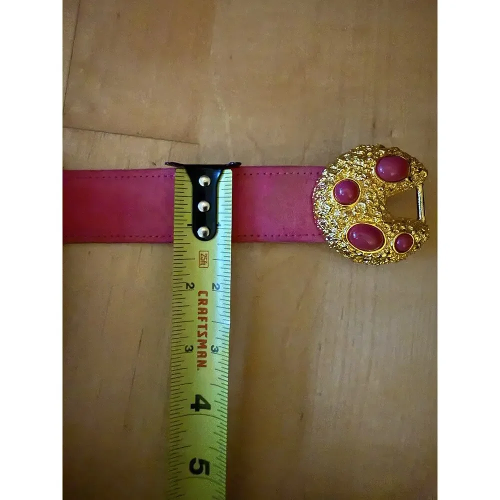 VTG carlisle suede leather belt Pink Gold Gem Buckle Small Funky Retro Art